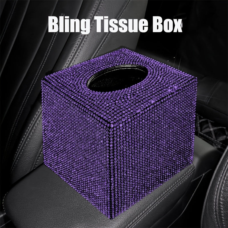 1-Piece Cute Car Tissue Box, Bling Rhinestone Paper Holder, Sparkling Crystal Paper Storage Box, Decorative Tissue Cube Box for Cars, Offices, Kitchens, And Household Use, Girl Holiday Gifts