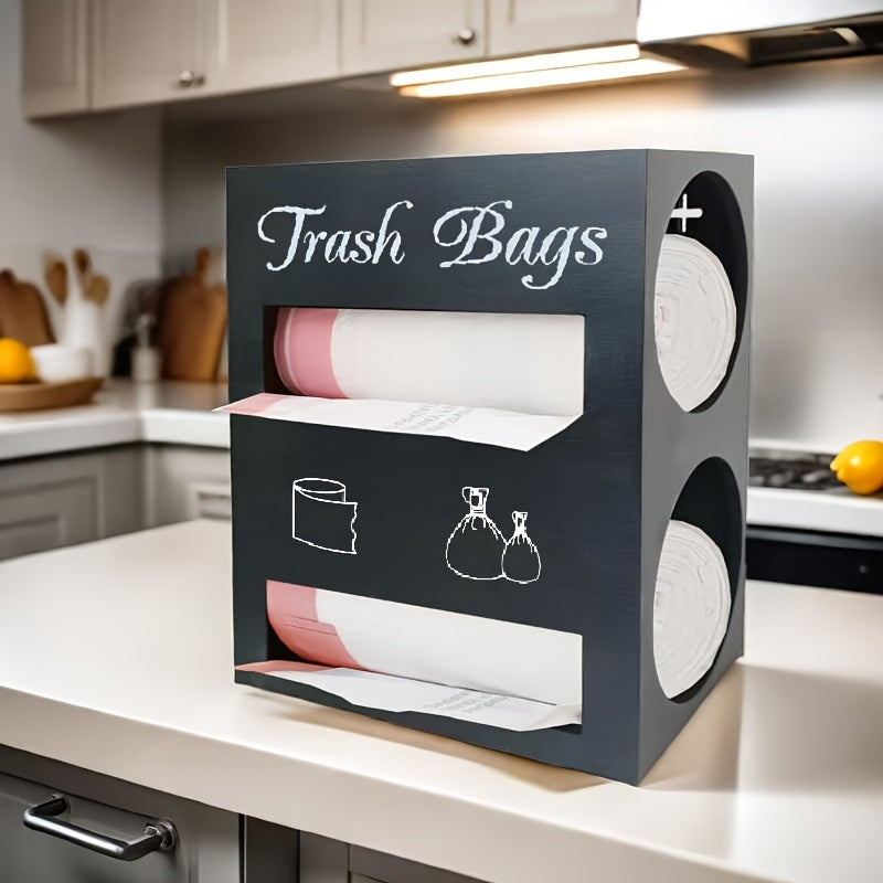 IDUK 2-in-1 Trash Bag & Tissue Holder Organizer - Wall-Mounted or Desktop Storage Box with Dual Compartments, Durable Wooden Kitchen Organizer for Countertop, Bathroom, Office - Space-Saving Home Storage Solution