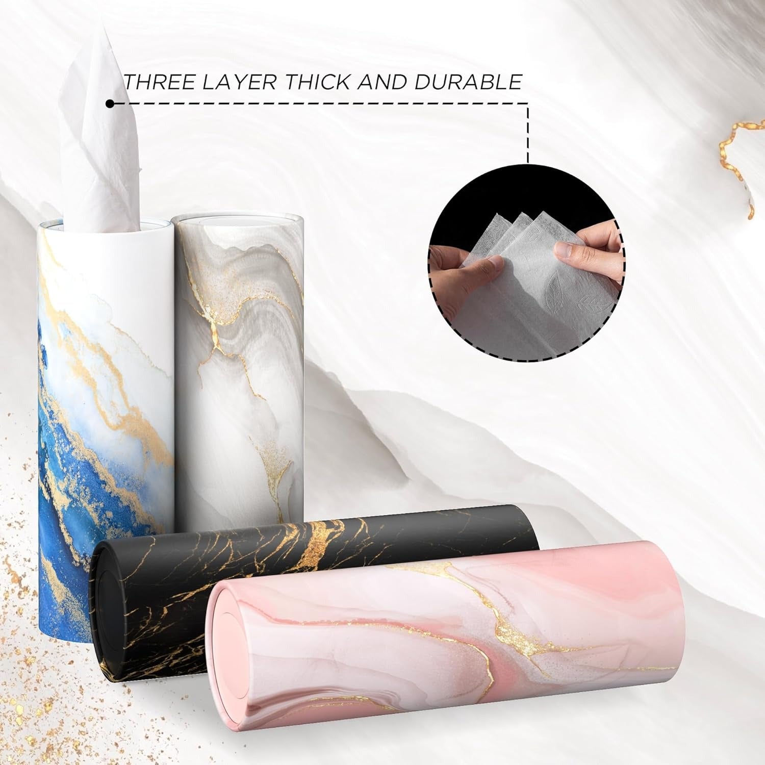 8 Pack Car Tissue Holder, Car Tissues Cylinder, Round Tissue Boxes for Car, Round Tube Car Tissue Box Round Container for Home Bathroom Office (Marble Style)
