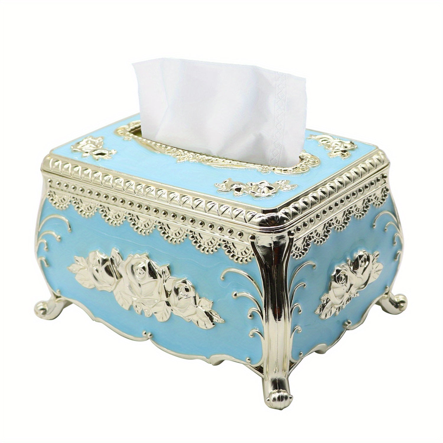 Luxury European-Style Tissue Box Holder, Decorative Non-Waterproof Plastic Tissue Dispenser, Elegant Design, with No Electricity Required, for Living Room, KTV, Restaurants, Picnics, Garden Houses