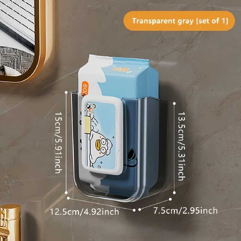 Easy Install No Drill Self-Adhesive Luxury Square Plastic Tissue Holder - Strong Load-Bearing Clear Modern Wall-Mounted Bathroom Storage Box with Large Opening for Face Towels & Wet Wipes, Home & Commercial Use, Towel Holder for Bathroom, Sleek Design,