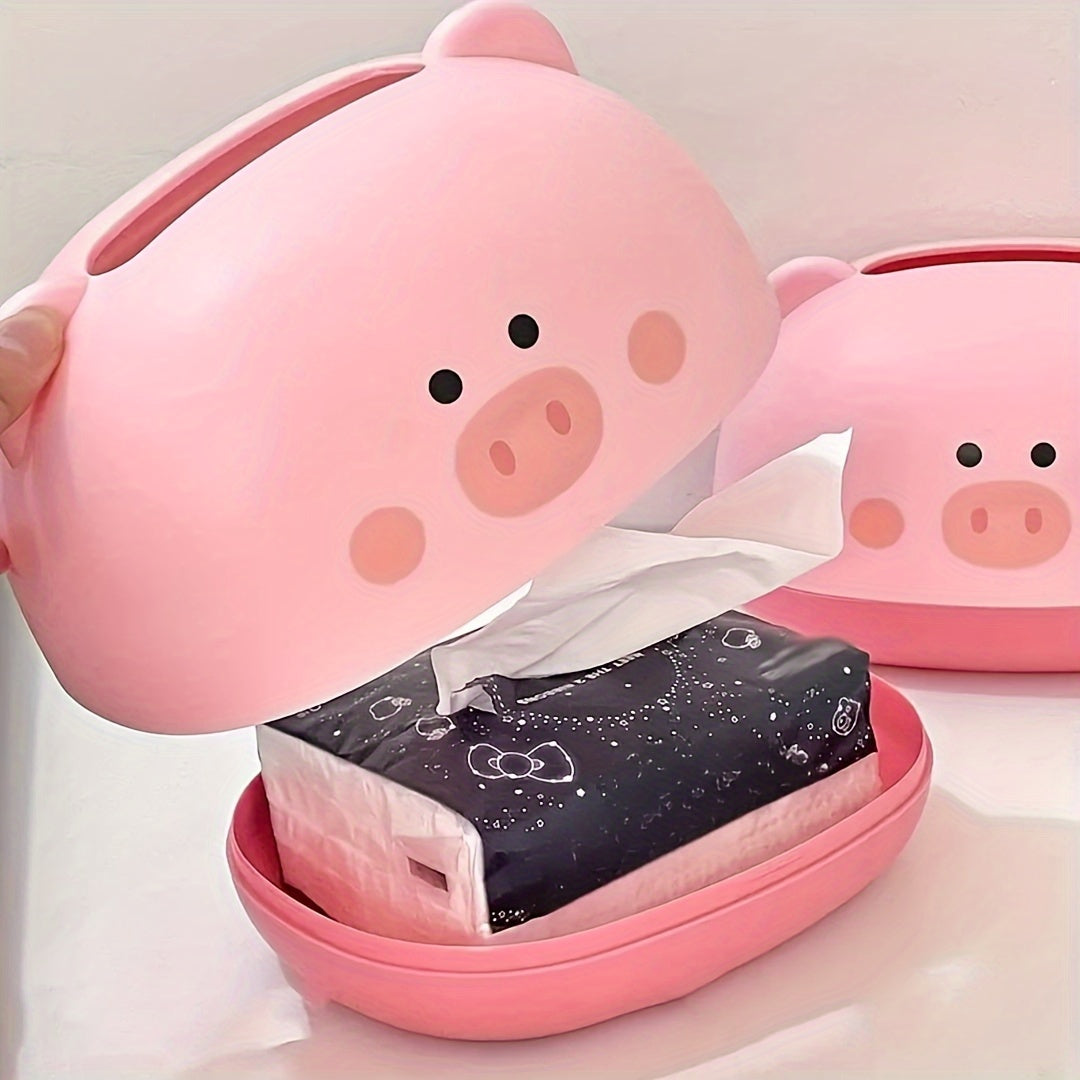 1pc Cute Penny-Shaped Tissue Box Holder - Durable Plastic Multi-Functional Desktop Organizer with Adorable Pig Face Design, Space-Saving Tissue Dispenser for Home, Office, Cafe & Restaurant Decor, Decorative Storage for Tissues & Small Items (Pink &