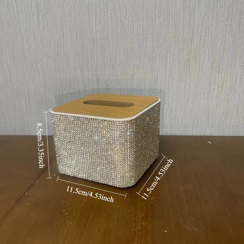 1pc Handmade Sparkling Tissue Box Holder with Glittering Diamonds - Square Plastic Countertop Organizer for Bathroom, Kitchen, or Living Room - Elegant Tabletop Storage for Tissues, Napkins, and More, Bathroom Tissue Holder, Decorative Storage, Glittering