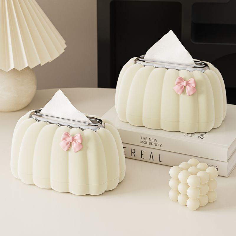 Living Room Pumpkin Cardboard Box, Cream-style Flocking Storage Box, Spring Pumpkin Tissue Rack, Flocking Cr