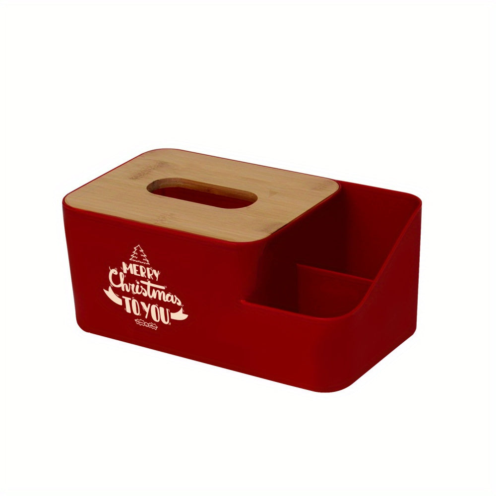 1pc Festive Christmas Tissue Box Holder - Red Plastic Multi-Functional Napkin Dispenser with Santa Claus & Christmas Tree Design, Ideal for Living Room Desktop Decor, Christmas Decorations