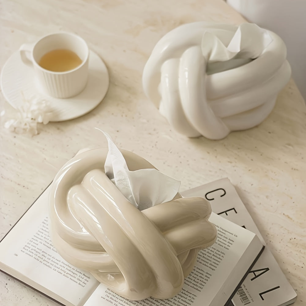 1pc LDQ Ceramic Tissue Box Holder with Butterfly Knot Design - Dual-Color Options (White &) for Bathroom, Living Room, Bedroom - Creative Countertop Decor, Durable Ceramic Tissue Dispenser, Bathroom Storage