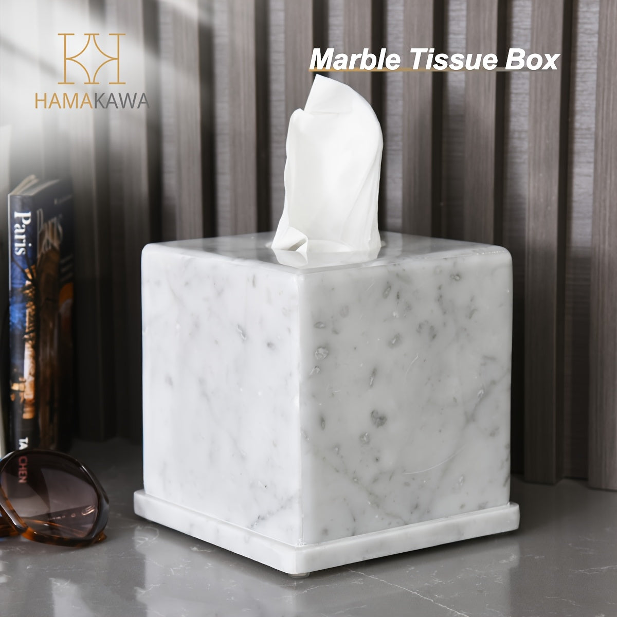 1pc Marble Tissue Box Cover, Carrara White Tissue Organizer 6 X 6 X 5.7 Inch, Heavy Stone Decorative Box, Square Tissue Box Holder For Home Decor, Kitchen, Bathroom