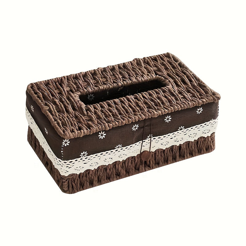 Creative Woven Tissue Paper Storage Box, Hand Woven Grass Woven Tissue Paper Box, Portable Napkin Storage Box, Suitable for Home And Office, Home Organization
