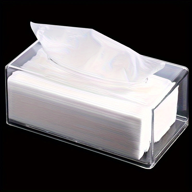 1pc, Square Transparent Acrylic Tissue Box, Rectangular Lid, Bathroom Facial Tissue Holder, Suitable for Bathrooms, Kitchens and Cars Table Clear Dry Paper Dispenser, Restaurant Napkin Storage Box, Kitchen Tissue Paper Holder, Fits Hotel Kitchen Car