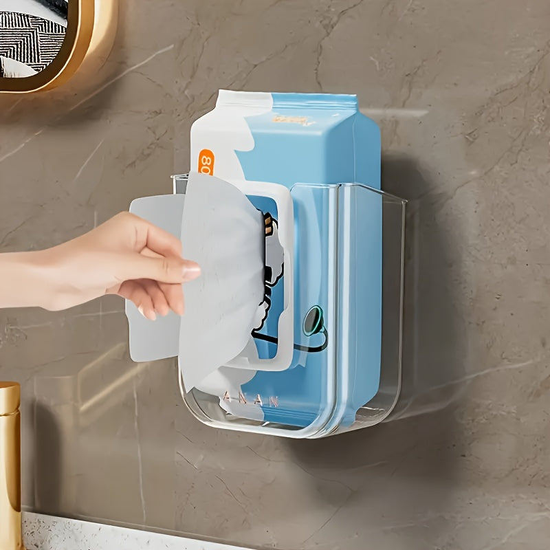 Easy Install Luxury Square Plastic Tissue Holder - No Drill Self-Adhesive Wall Mounted Bathroom Storage Box, Large Opening Strong Load-Bearing Capacity for Face Towels & Wet Wipes, Clear Modern Design for Home & Commercial Use HOT Deal 2025