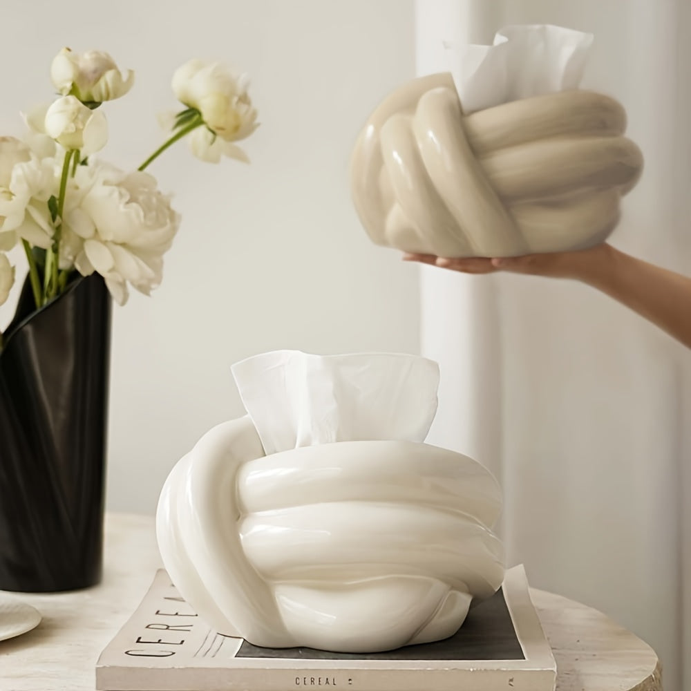 1pc LDQ Ceramic Tissue Box Holder with Butterfly Knot Design - Dual-Color Options (White &) for Bathroom, Living Room, Bedroom - Creative Countertop Decor, Durable Ceramic Tissue Dispenser, Bathroom Storage