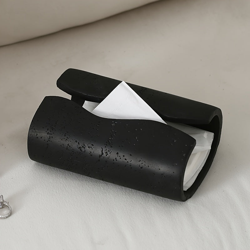 1pc Wabi-Sabi Rectangular Arc Tissue Box Holder - Durable Resin, Minimalist Design for Bathroom, Living Room, or Office Decor, Black & Beige Options, Bathroom Decor And Accessories