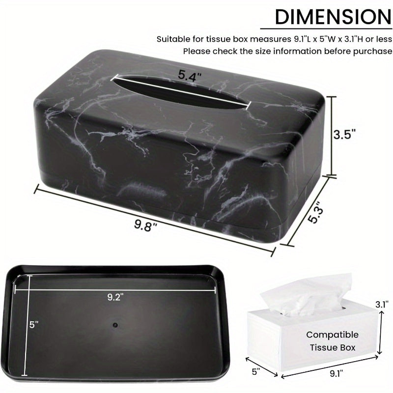 1pc Black Marble Tissue Box Holder & Napkin Dispenser with Golden Veins - Modern Rectangular White Marble Top, Glossy Faux Marble Design, Space-Saving Organizer for Bathroom, Bedroom, Kitchen, or Restaurant - Durable & Easy-Clean Surface, Crystal